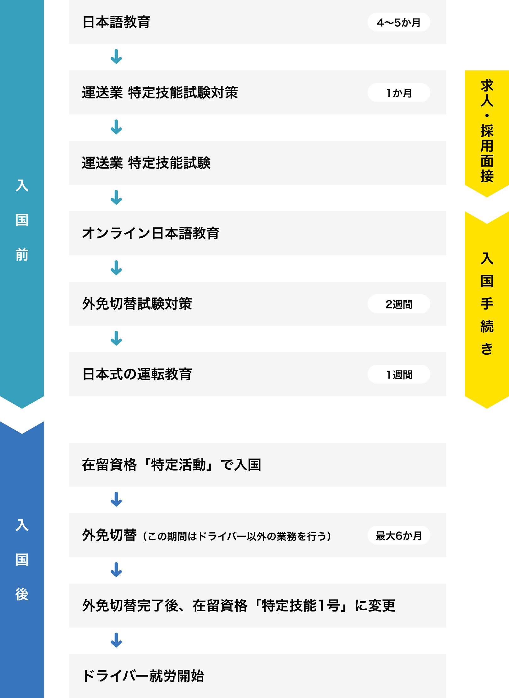 外国人ドライバー受入れの流れ図